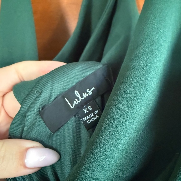 Lulus Wonder Whirl Dark Green Twist Back Skater Dress - Picture 5 of 7